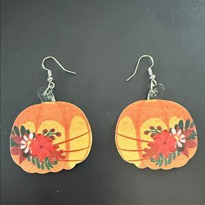Faux leather Floral Pumpkin Earrings